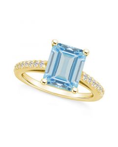 Aquamarine (3 ct. t.w.) and Diamond (1/4 ct. t.w.) Ring in 14K Yellow Gold