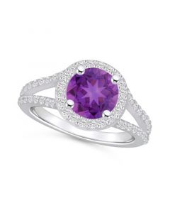 Amethyst (1-3/4 ct. t.w.) and Diamond (1/2 ct. t.w.) Ring in 14K White Gold