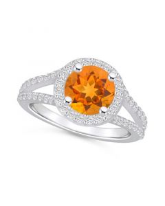 Citrine (1-3/4 ct. t.w.) and Diamond (1/2 ct. t.w.) Halo Ring in 14K White Gold