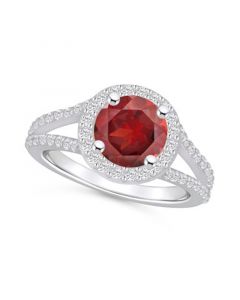 Garnet (2-1/2 ct. t.w.) and Diamond (1/2 ct. t.w.) Halo Ring in 14K White Gold