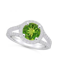 Peridot (2 ct. t.w.) and Diamond (1/2 ct. t.w.) Halo Ring in 14K White Gold