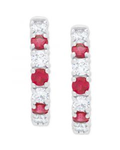 Red Spinel (1/4 ct. t.w.) & Lab-Created White Sapphire (1-1/5 ct. t.w.) Small Hoop Earrings in Sterling Silver, 0.77"