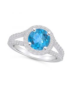 Blue Topaz (2-3/8 ct. t.w.) and Diamond (1/2 ct. t.w.) Halo Ring in 14K White Gold