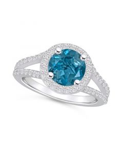 London Blue Topaz (2-3/8 ct. t.w.) and Diamond (1/2 ct. t.w.) Halo Ring in 14K White Gold