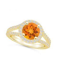 Citrine (1-3/4 ct. t.w.) and Diamond (1/2 ct. t.w.) Halo Ring in 14K Yellow Gold