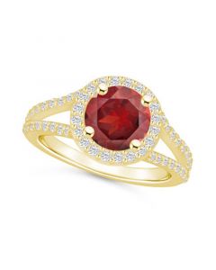 Garnet (2-1/2 ct. t.w.) and Diamond (1/2 ct. t.w.) Halo Ring in 14K Yellow Gold