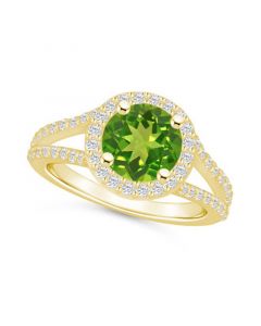 Peridot (2 ct. t.w.) and Diamond (1/2 ct. t.w.) Halo Ring in 14K Yellow Gold