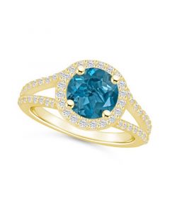 London Blue Topaz (2-3/8 ct. t.w.) and Diamond (1/2 ct. t.w.) Halo Ring in 14K Yellow Gold