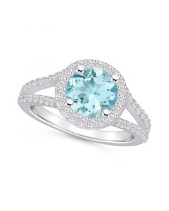 Aquamarine (1-7/8 ct. t.w.) and Diamond (1/2 ct. t.w.) Halo Ring in 14K White Gold