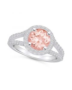 Morganite (1-7/8 ct. t.w.) and Diamond (1/2 ct. t.w.) Halo Ring in 14K White Gold