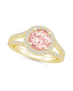 Morganite (1-7/8 ct. t.w.) and Diamond (1/2 ct. t.w.) Halo Ring in 14K Yellow Gold