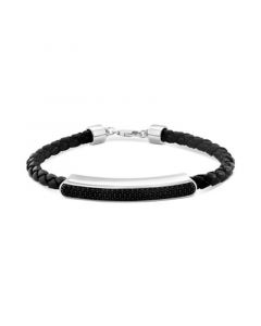 EFFY® Men's Black Spinel Leather Cord Bracelet (1-1/3 ct. t.w.) Sterling Silver