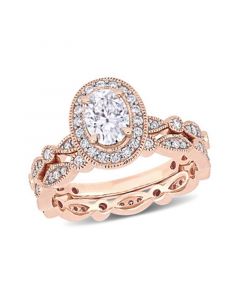 Moissanite in 10K Gold Vintage-Like Halo Infinity Bridal Ring Set, 2 Piece