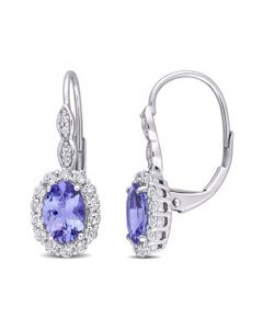 Tanzanite, Topaz and Diamond Accent Vintage-Like Halo Earrings in 14K White Gold