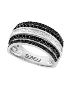 EFFY® Black Diamond (3/4 ct. t.w.) & White Diamond (1/5 ct. t.w.) Multi-Row Statement Ring in 14k White Gold