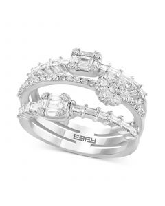 EFFY® Multirow Baguette & Round Diamond Triple Row Ring (1-1/20 ct. t.w.) in 14k White Gold