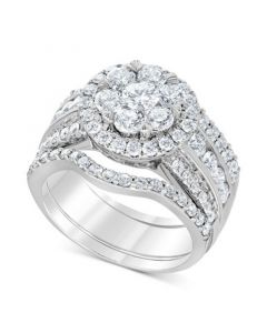 Diamond 3-Pc. Halo Cluster Bridal Set (2-3/4 ct. t.w.) in 14k White Gold