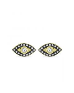 Cubic Zirconia with Black Rhodium Evil Eye Stud Earrings, 18K Gold over Silver