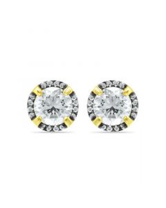 Cubic Zirconia with Black Rhodium Halo Stud Earrings, 18K Gold over Silver