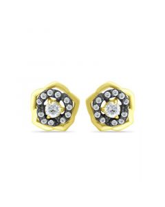 Cubic Zirconia with Black Rhodium Flower Stud Earrings, 18K Gold over Silver