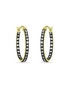 20mm Cubic Zirconia with Black Rhodium Oval Inside Outside Hoop Earringss, 18K Gold over Silver