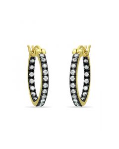 18mm Cubic Zirconia with Black Rhodium Round Inside Outside Hoop Earringss, 18K Gold over Silver