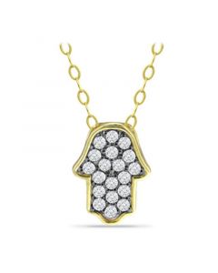 Cubic Zirconia with Black Rhodium Hamsa Necklace, 18K Gold over Silver