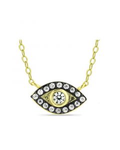 Cubic Zirconia with Black Rhodium Evil Eye Pendant, 18K Gold over Silver