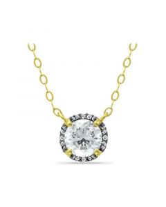 Cubic Zirconia with Black Rhodium Halo Necklace, 18K Gold over Silver