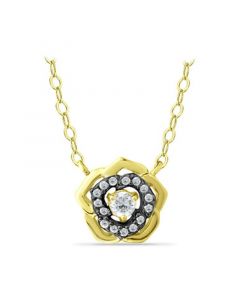 Cubic Zirconia with Black Rhodium Flower Necklace, 18K Gold over Silver