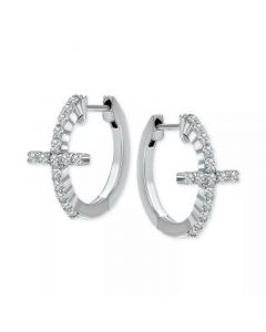 Cubic Zirconia Cross Small Hoop Earrings, 0.625", Created for Macy's