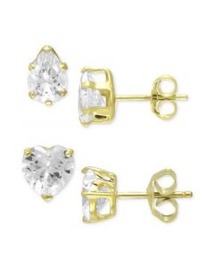 2-Pc. Set Cubic Zirconia Heart & Pear Stud Earrings in 18k Gold-Plated Sterling Silver, Created for Macy's