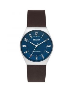 Men's Grenen Solar Powered Espresso Leather Strap Watch 37mm