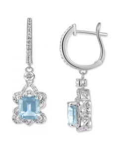 Aquamarine (3 ct. t.w.) & White Sapphire (5/8 ct. t.w.) Leverback Drop Earrings in Sterling Silver (Also in Morganite)