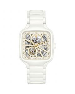 Women's Swiss Automatic True Square Diamond (1/10 ct. t.w.) White Ceramic Bracelet Watch 38mm