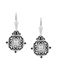 White Diamond (5/8 ct. t.w.) & Black Diamond (1/20 ct. t.w.) Filigree Drop Earrings in Sterling Silver