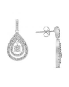 Diamond Orbital Teardrop Halo Drop Earrings (3/4 ct. t.w.) in 10k White Gold