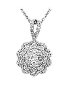 Diamond Flower Cluster Pendant Necklace (1/2 ct. t.w.) in 10k White Gold, 16" + 2" extender