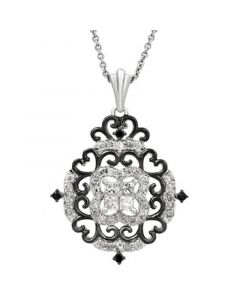 White Diamond (5/8 ct. t.w.) & Black Diamond (1/20 ct. t.w.) Filigree Pendant Necklace in Sterling Silver, 16" + 2" extender