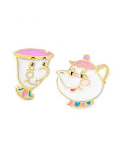 Mrs. Potts & Chip Enamel Mismatch Stud Earrings in 18K Gold-Plated Sterling Silver