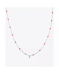 Diamond Accent Bezel Dangle Enamel Bead 18" Pendant Necklace in Sterling Silver or 14k Gold-Plated Sterling Silver