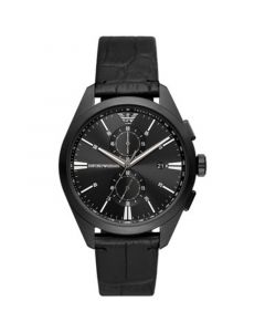 Men's Chronograph Black Leather Strap Watch 43mm