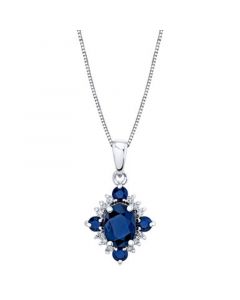 Sapphire (1-3/8 ct. t.w.) & Diamond (1/10 ct. t.w.) Oval Halo 18" Pendant Necklace in 10k White Gold