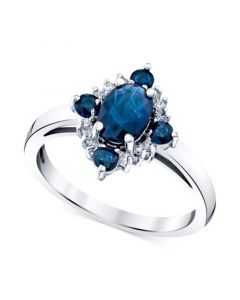 Sapphire (1-3/8 ct. t.w.) & Diamond (1/10 ct. t.w.) Oval Halo Ring in 10k White Gold