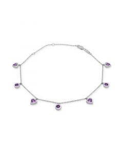 Amethyst Heart & Round Bezel Dangle Ankle Bracelet (1 ct. t.w.) in Sterling Silver