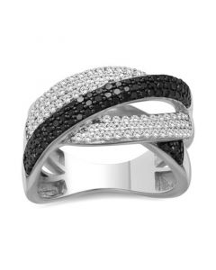 Black Diamond (1/2 ct. t.w.) & White Diamond (1/2 ct. t.w.) Crossover Statement Ring in Sterling Silver