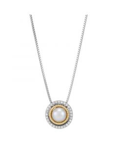 Cultured Freshwater Pearl (6mm) & Diamond (1/20 ct. t.w.) 18-1/2" Pendant Necklace in Sterling Silver & 14k Gold