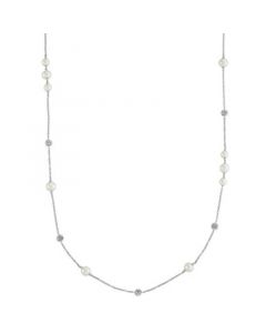 Cultured Freshwater Pearl (6-7mm) & White Sapphire (2 ct. t.w.) 38-1/2" Statement Necklace in Sterling Silver