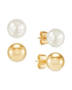 2-Pc. Set Cultured Freshwater Pearl (9mm) & Polished Gold Ball Stud Earrings  in 14k Gold