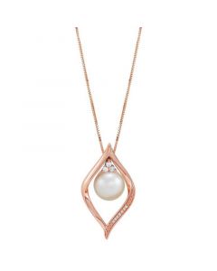 Cultured Freshwater Pearl (8mm) & Diamond Accent 18-1/2" Pendant Necklace in 10k Rose Gold